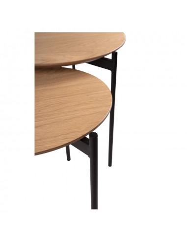 Set 2 mesas centro NORTON industrial, roble, metal negro.