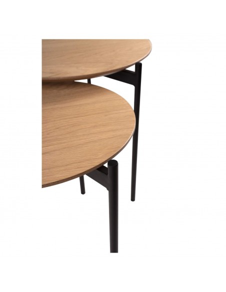 Set 2 mesas centro NORTON industrial, roble, metal negro.