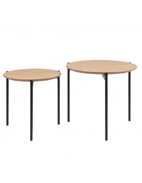 Set 2 mesas centro NORTON industrial, roble, metal negro.