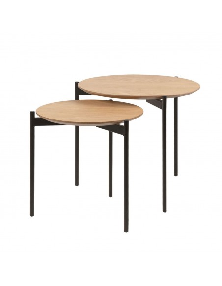 Set 2 mesas centro NORTON industrial, roble, metal negro.