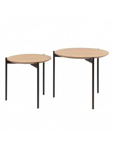 Set 2 mesas centro NORTON industrial, roble, metal negro.