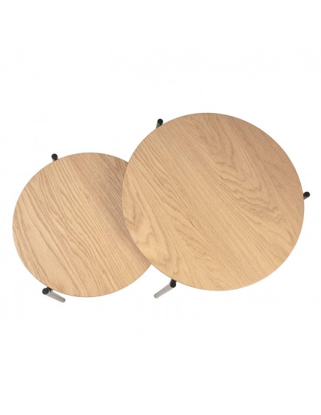 Set 2 mesas centro NORTON industrial, roble, metal negro.