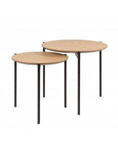 Set 2 mesas centro NORTON industrial, roble, metal negro.