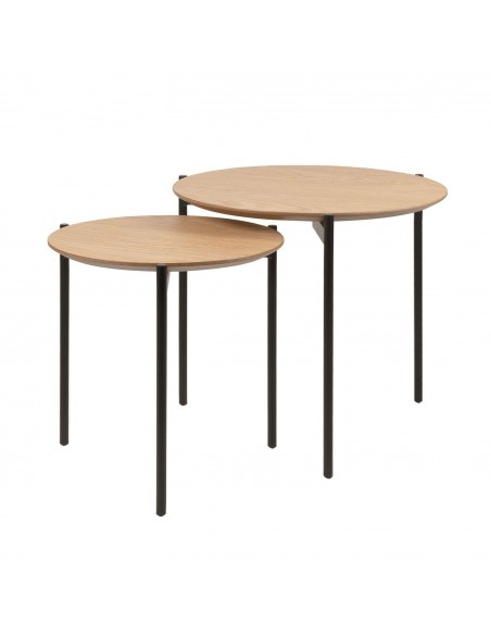 Conjunto 2 mesas de centro NORTON industrial, carvalho, metal preto.