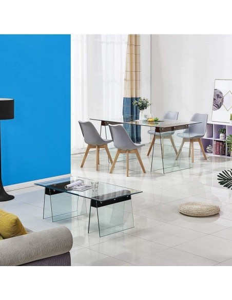 Mesa SELENA, madera, cristal templado, 200x90 cms.