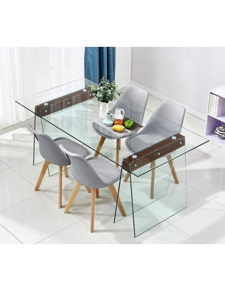 Mesa SELENA 200x90, madera, cristal templado