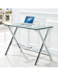 Mesa de escritorio ELFO 110x55, cromada, cristal templado