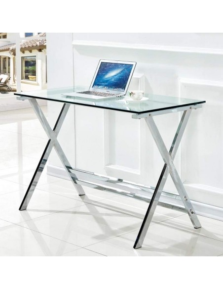 Mesa de escritorio ELFO 110x55, cromada, cristal templado Mesa de escritorio ELFO 110x55, cromada, cristal templado