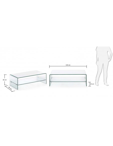 Mesa Centro de diseño moderno minimalista BURANO110x55 Cristal Transparente Mesa Centro de diseño moderno minimalista BURANO110x55 Cristal Transparente