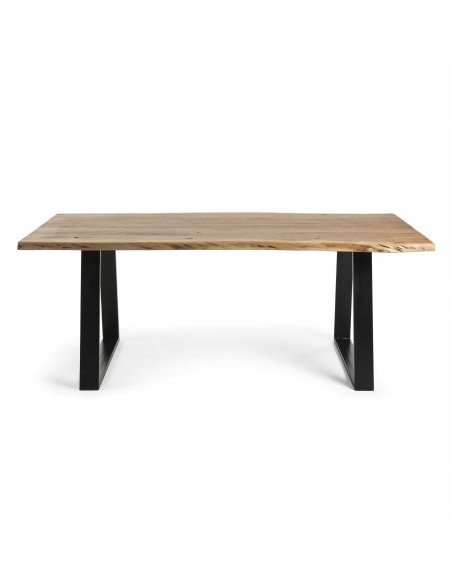 SONO Mesa de diseño Industrial,220x100 negro, acacia natural.