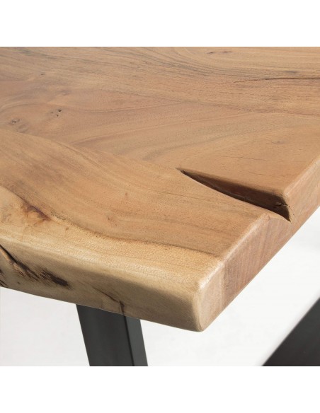 SONO Mesa de diseño Industrial,220x100 negro, acacia natural.