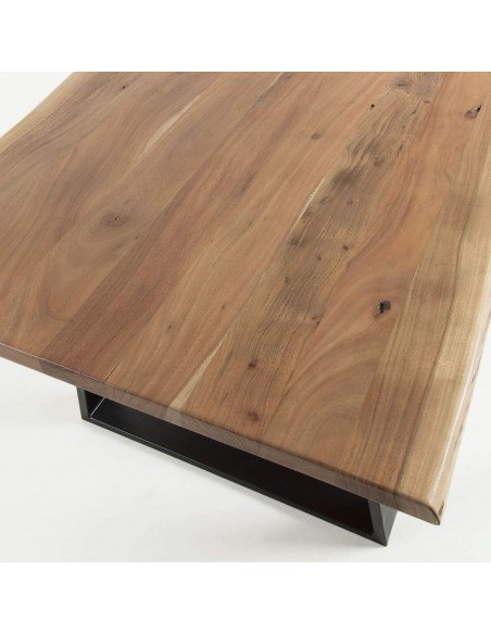 SONO Mesa de diseño Industrial,220x100 negro, acacia natural.