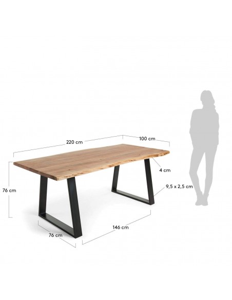 SONO Mesa de diseño Industrial,220x100 negro, acacia natural.