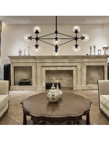 Lámpara colgante EDITE, 10 tulipas de cristal, metal negro.