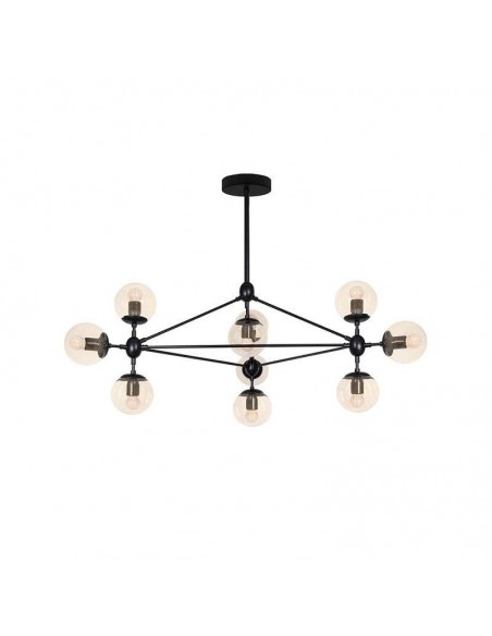 Lámpara colgante EDITE, 10 tulipas de cristal, metal negro. Lámpara colgante EDITE, 10 tulipas de cristal, metal negro.