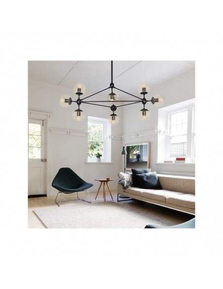 Lámpara colgante EDITE, 10 tulipas de cristal, metal negro. Lámpara colgante EDITE, 10 tulipas de cristal, metal negro.