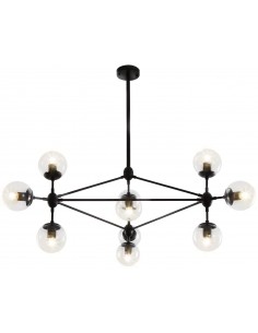 Lámpara colgante EDITE, 10 tulipas de cristal, metal negro.