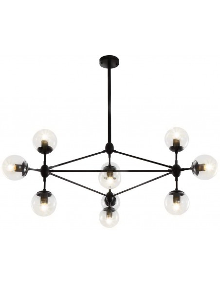 Lámpara colgante EDITE, 10 tulipas de cristal, metal negro. Lámpara colgante EDITE, 10 tulipas de cristal, metal negro.